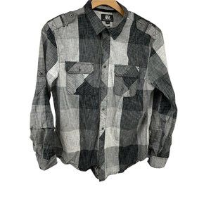 Rock & Republic Shirt Mens Large Long Sleeve Button Up Plaid Roll Tab Gr…